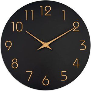 Wall Clock 10 Inch Black Wall Clocks Battery Operated Silent Non-Ticking Modern